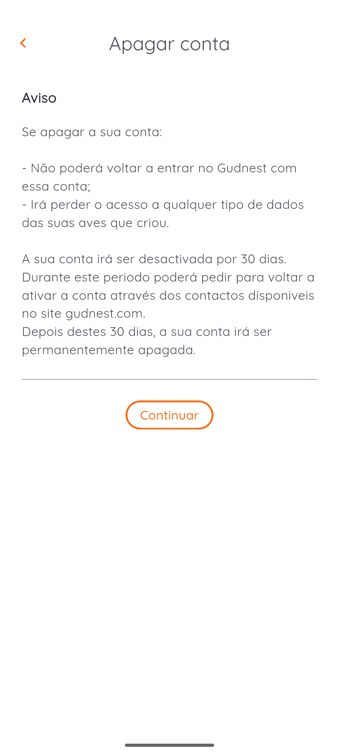 Tela de confirmação